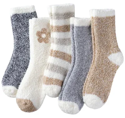 Obrázek produktu pro Teplé dámské ponožky, huňaté, šedé, khaki, velikost 36-42