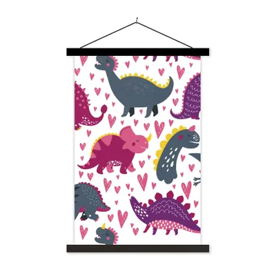 Produktbild von MuchoWow® Textilposter Dino - Herz - Muster - Rosa - Mädchen - Dinosaurier 120x180 cm mit schwarzem Rahmen - Fotos