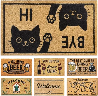 Image de Paillasson avec motif de chat, 40x70 cm, tapis de sol pour intérieur et extérieur