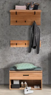 Produktbild von Garderoben Set LEUNA-64 in Eiche massiv geölt, B/H/T: ca. 80/200/39 cm