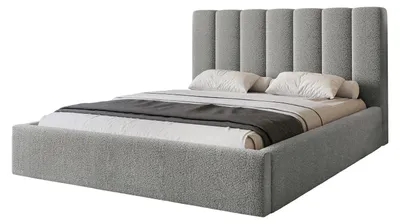Produktbild von Polsterbett CIERO 140x200 Grau Boucle Stoff mit Bettkasten & Lattenrost
