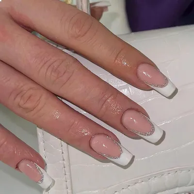 Produktbild von 24 Stück Glitzer Falsche Nägel Lang Weiß Quadratisch Kunst Nägel