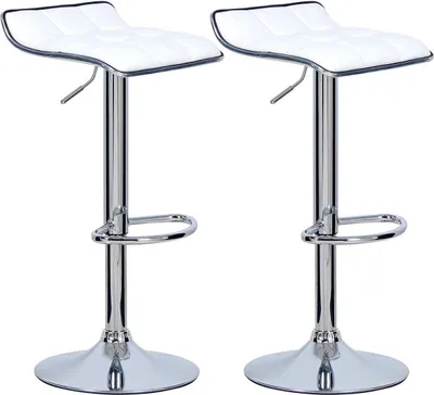 Immagine prodotto di Set di 2 sgabelli da bar – Bianco – Regolabili in altezza da 62 a 84 cm – Girevoli a 360° – Pelle finta e metallo cromato
