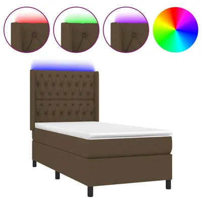 Produktbild von vidaXL Boxspringbett mit Matratze & LED Dunkelbraun 90x190 cm Stoff