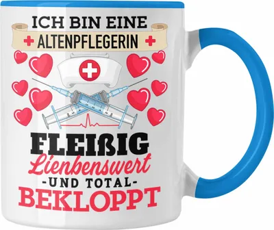 Produktbild von Trendation - Altenpflegerin Tasse Geschenk Frauen Altenpflege Lustiger Spruch Danke Geburtstag (Blau)
