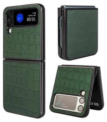 Immagine prodotto di Per Samsung Galaxy Z Flip4 Design Coccodrillo Texture Verde Custodia Protettiva Rigida