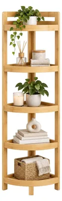 Zdjęcie produktu dla Narożny regał łazienkowy kuchenny - Bambus - 116 x 23 x 23 cm - Naturalny