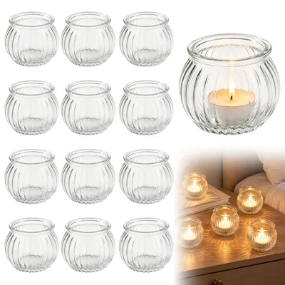 12er-Set Teelichthalter aus Glas, Kürbis-Design, geriffelt