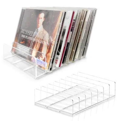 Imagen del producto de 2 unidades de soporte acrílico transparente para CDs, ideal para 14 discos estándar, organizador de escritorio para DVDs/CDs