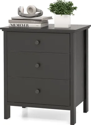 Image de COSTWAY Table de nuit avec 3 tiroirs, table de nuit pour boxspring, commode de nuit, table de chevet, table d'appoint 56x45x66cm noir