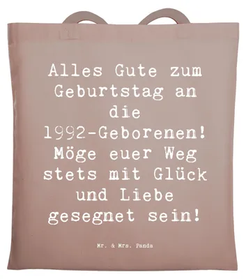 Produktbild von Mr. & Mrs. Panda canvas tasche Spruch 1992 Geburtstag - Braun Pastell - Geschenk, Geschenkideen, liebevoller, Geburtsjahr, Glückwünsche, festival, Happy Birthday, Alter