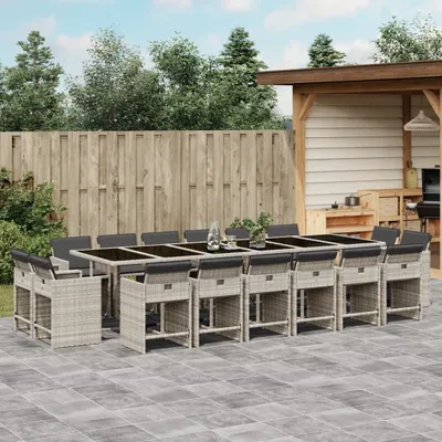 Produktbild von CLORIS 17-tlg. Garten-Essgruppe mit Kissen Hellgrau Poly Rattan 2024