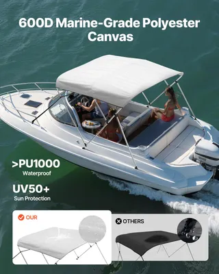 Zdjęcie produktu dla Bimini – osłona na pokład łodzi, składana markiza przeciwsłoneczna (3 łuki) wykonana z poliestru 600D z ramą aluminiową, wodoodporna, z torbą do przechowywania, szerokość 137-152 cm, kolor jasnoszary