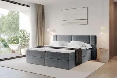 Produktbild von ALTDECOR Boxspringbett - H3 Matratze und Topper - EVON - 160x200 - Dunkelgrau - Doppelbett, Boxbett, Polsterbett mit Bettkasten mit Stauraum und Kopftei
