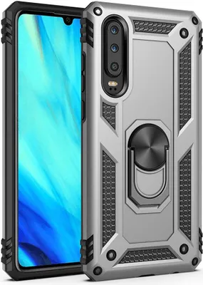 Produktbild von LaimTop Huawei P30 Hülle, Hybrid Robuste Rüstung Drehbarer Ring Halter Ständer Dual Layer Hard PC + TPU Stoßfest Schutzhülle für Huawei P30 Silber