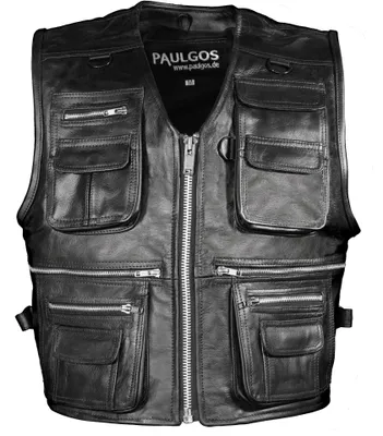 Produktbild von PAULGOS Lederweste Biker Kutte Clubweste Chopper Weste 100% Echtleder - BW11