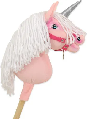 Image de Cheval à enfourcher sur tige - Licorne - Tissu Minky résistant, anallergique, cadeau idéal