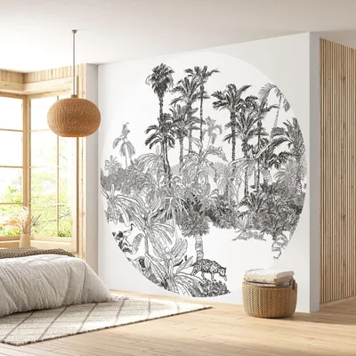 Image de Papier peint rond / cercle - Lumaléa - Forêt Tropicale - Papier Premium 185gr Lavable - Diamètre 130 cm