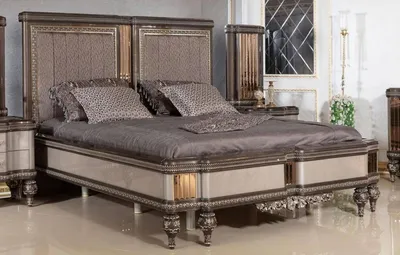 Produktbild von Casa Padrino Luxus Barock Doppelbett Grau / Dunkelbraun / Gold - Prunkvolles Massivholz Bett - Luxus Schlafzimmer Möbel im Barockstil - Barock Schlafzimmer Möbel