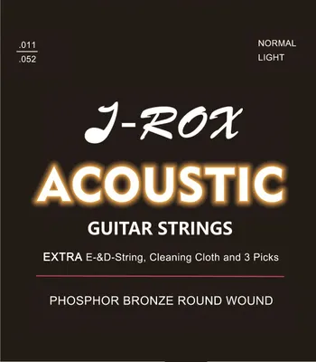 Produktbild von Gitarrensaiten Westerngitarre - Premium Phosphor Bronze Saiten für die Westerngitarre, Akustikgitarre + Extra E-Saite + Extra D-Saite + Reinigungstuch + 3 Picks – Gitarren Saiten von J-ROX