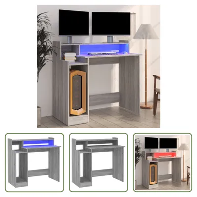 Immagine prodotto di The Living Store Scrivania con LED Grigio Sonoma 97x45x90 cm Materiale in legno