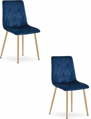 Productafbeelding van Fauteuil - Leobert - Model Libra - Donkerblauwe fluweelstof / Houten poten - 45 x 54 x 86,5 cm - Set van 2