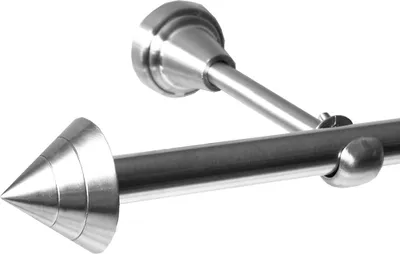 Produktbild von Gardinenstange Set Edelstahl Look Metall Ø 16mm zur Wandbefestigung 1-lauf Modern Spitze , Länge wählbar H14E21
