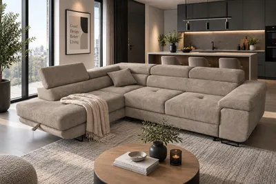 Produktbild von KSHOMECONCEPT Ecksofa GUSTAW L links, Cord, Cappuccino, mit Schlaffunktion und Bettkasten, KI-generiertes Bild
