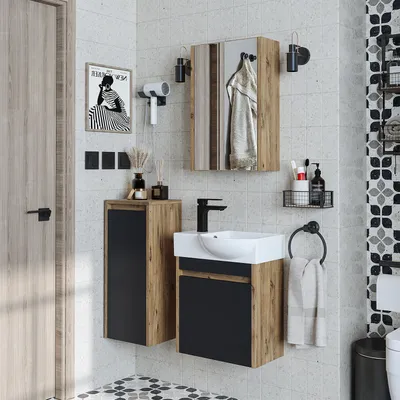 Produktbild von Roomart LEO Badmöbel-Set 4-teilig 46.5 cm breit,  Anthrazit-Eiche
