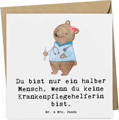 Produktbild von Mr. & Mrs. Panda Grußkarte Krankenpflegehelferin Herz - Weiß - Geschenk, Lustig, Klappkarte, Spruch, doppelkarte, faltkarte, Pflegekraft, Ausbildung, Beruf, anlasskarte