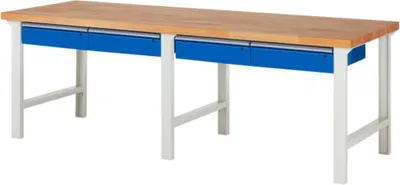Produktbild von Werkbank mit 4 Schubladen - 150:4 - 840 x 2.500 x 900 mm (HxBxT) - Traglast 750 kg - Buche