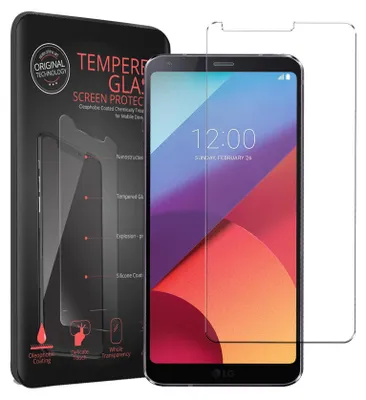 A product package for a screen protector is shown next to a smartphone with the screen protector applied.