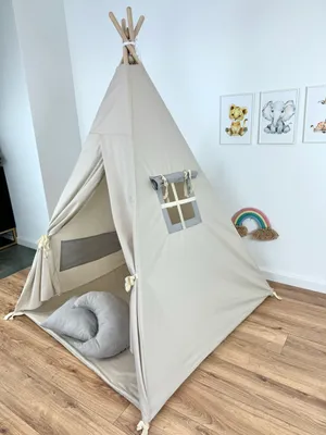 Produktbild von Tipi Zelt Kinder Spielzelt Baumwolle 2 Kissen Kinderzelt 160x120x120 cm 100% Baumwolle + Stabilisator und Bodenmatte