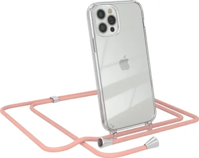 Produktbild von EAZY CASE Handykette kompatibel mit Apple iPhone 12 / 12 Pro, Handyhülle mit Umhängeband, Handykordel, Schutzhülle Clear, Band in Rosa