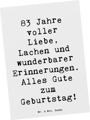 Produktbild von Mr. & Mrs. Panda Postkarte Spruch 83. Geburtstag - Weiß - Geschenk, Lebensbuch, Ansichtskarten, herzlicher, Happy Birthday, Fotokarte, Ansichtskarte, feiern 83 Jahre