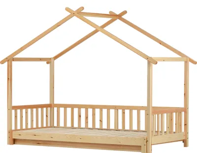 Produktbild von Flieks Massivholzbett Erweiterbares Kinderbett Hausbett Einzelbett und Doppelbett, 90x200cm/180x200cm Holzbett Bett für Kinderzimmer