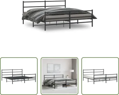 Produktbild von The Living Store Bettgestell mit Kopf- und Fußteil Metall Schwarz 200x200 cm