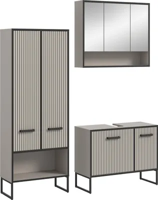 Image de Bagno ensemble de meubles de salle de bains 3 éléments gris clair, crème.