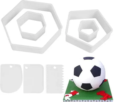 Produktbild von Fussballkuchenformen, 4 Stück, Dessertset mit Fußballmustern, weißer Tortenform, 3 Stück Tortenkrümmer