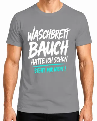 Immagine prodotto di Maglietta da uomo, grigia, taglia M, con scritta "Waschbrett Bauch" (addominali scolpiti) e tono sarcastico
