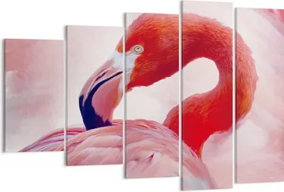 Produktbild von Bild auf Leinwand - Leinwandbild - 5 Teile - Flamingo Vogel Porträt - 150x100cm - Wand Bild - Wanddeko - Wandbilder - Leinwanddruck - Bilder - Wanddekoration - Leinwand bilder - EG150x100-4984