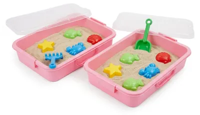 Obrázek produktu pro Pískoviště Relaxdays s víkem, sada 2 ks, plast, VxŠxH: 8 x 38 x 25 cm, malé pískoviště pro děti, do interiéru, růžové