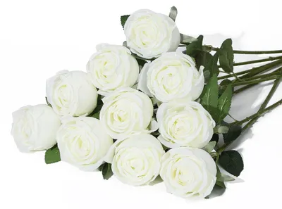 Produktbild von 10 Stück künstliche Rosen in Milchweiß für DIY-Dekoration
