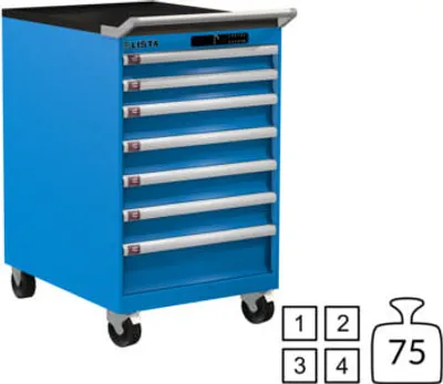 Produktbild von Lista Schubladenschrank - 78.160.010 - 990 x 564 x 725 mm (HxBxT) - 7 Schubladen - 75 kg - Code Lock - lichtblau (RAL 5012)