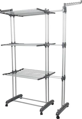 Image de Séchoir à linge vertical Pliable Grand 3 niveaux sur roulettes Gris