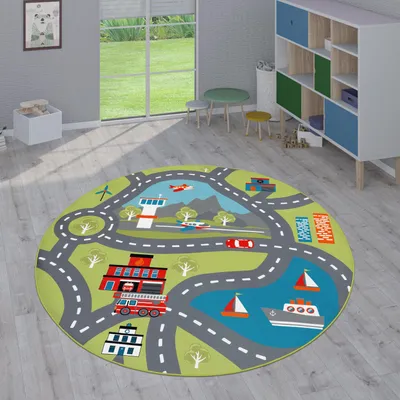 Image de Tapis pour enfants, tapis à poils courts pour la chambre d'enfant avec diff. Designs Tapis de jeu Coloré Taille 160 cm Rond