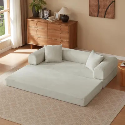Produktbild von Knochenloses Kombinationssofa – als Schlafsofa nutzbar, Tatami-Bodensofa, klappbar – ideal für Wohnzimmer, Schlafzimmer & Apartment ，Beige