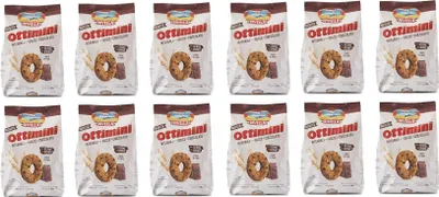 Produktbild von 12x Divella Ottimini Integrali con gocce di cioccolato Vollkornkekse mit Schokoladenstückchen und Weizenkeimen Italienische Kekse 350g biscuits cookies