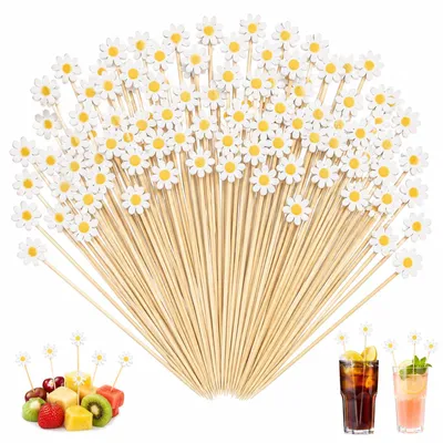 Holz-Cocktailspieße, Gänseblümchen, 100 Stück, 13 cm