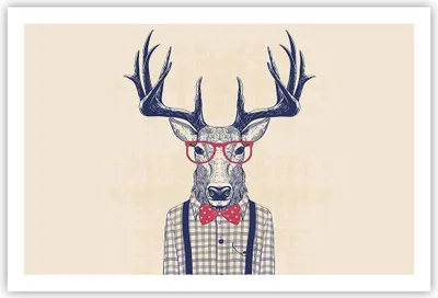 Produktbild von Poster - Poster ohne Rahmen - Charakter Hirsch Illustration hipster - 91,5x61 cm - Wand Bild - Wanddeko - Wandbilder - Kunstposter - Wandposter - Bilder - Kunstdruck - Wandbild - P2XAA91x61-3120